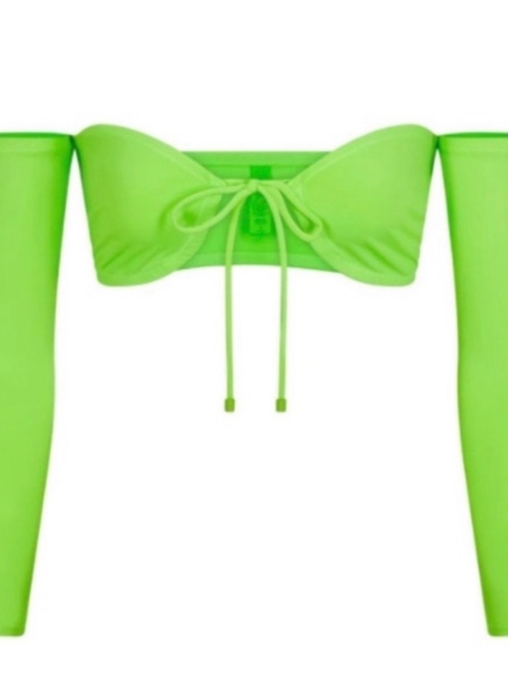 SKIMS Neon Green Off-Shoulder Bandeau Top Tie Front Bikini swim long sleeve